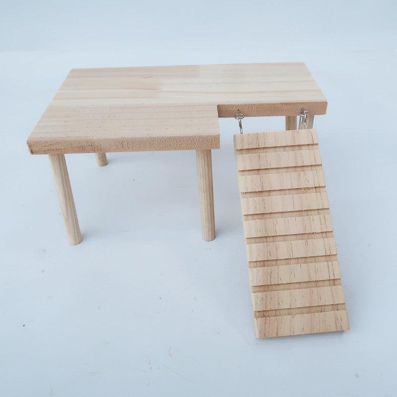 Ensemble de jeu escalier pour hamster en bois massif avec jouets en rondins ours doré